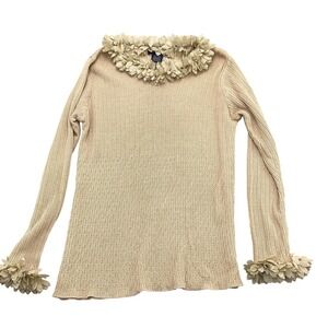 Eagles Eye Sweater Women Small‎ Beige 3D Petal Trim Whimsy Neutral Pullover